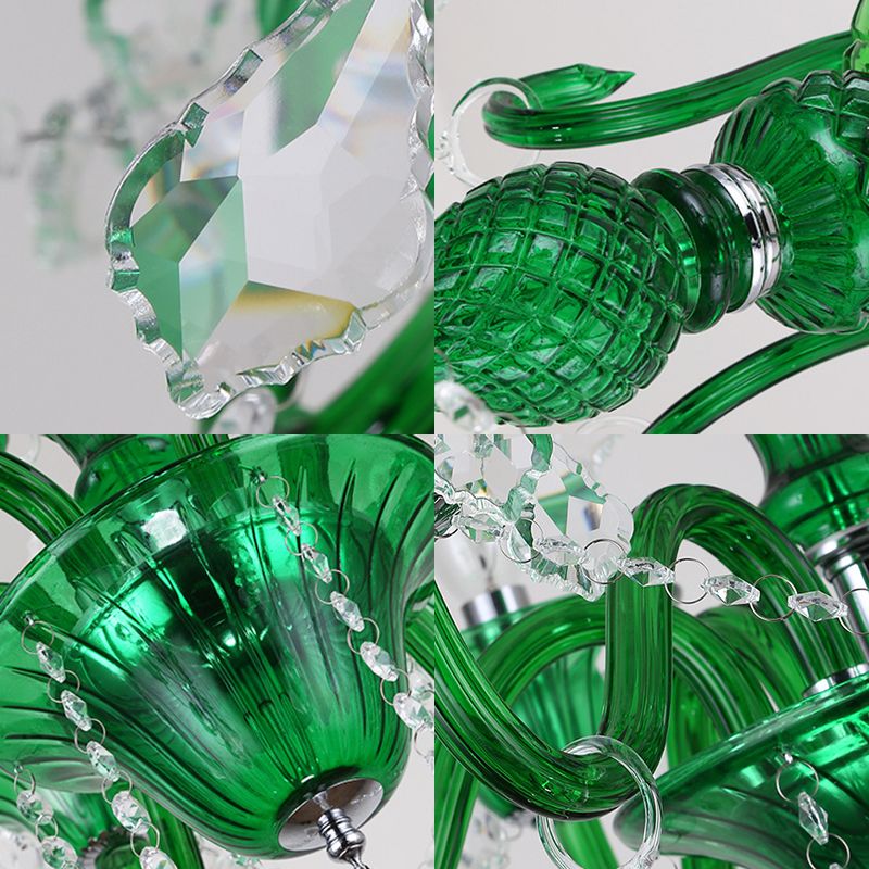 6 cabezas de la sala de estar Candelera colgante retro kit de luz colgante con sombra de cristal de rama