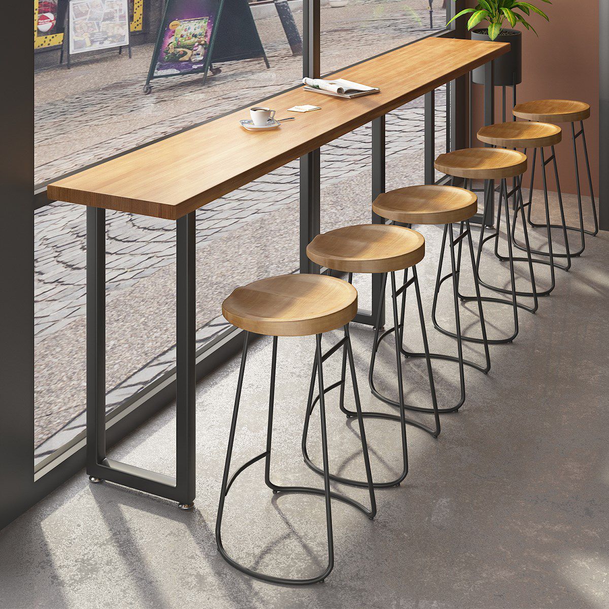 Modern 1/7 Pieces Bar Table Set Rectangle Pine Wood Counter Table with Stools