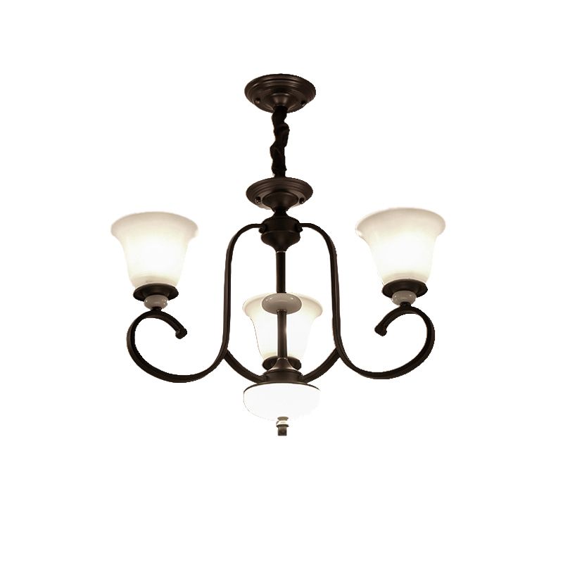 3/6/8 Lights Pendant Light Traditional Bell Frosted Glass Hanging Chandelier in Dark Coffee