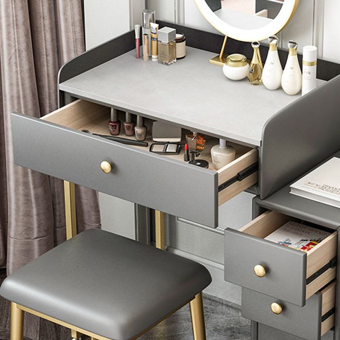 Glam Slate Top Vanity Table with 4 Drawer Dressing Table in Grey