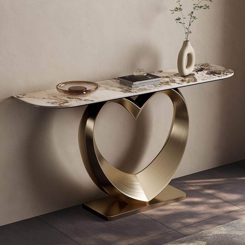 Half Moon Shape Contemporary Console Table Gold Stone Console Sofa Table