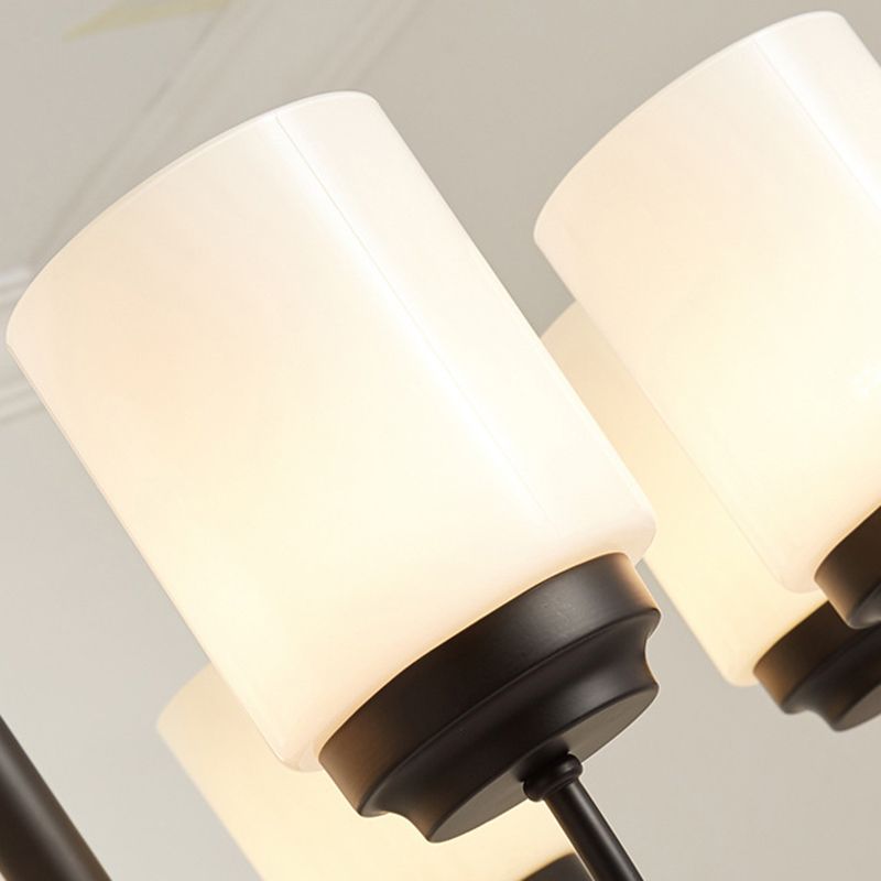 3/6/8 LIGHTS PLAGE LETURE CYLINDRE CYLINDRE VERRE OPAL PLUSE PLAQUE CHANDELIER EN NOIR POUR LE SOIR