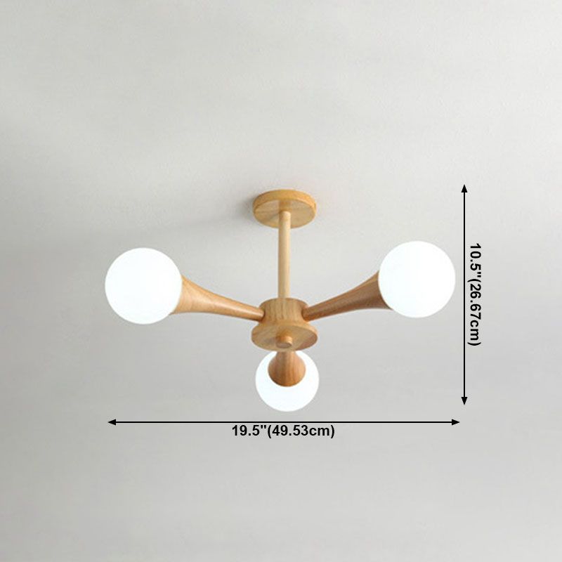 Modern Ceiling Lamp Simplicity Wooden Bedroom Chandelier with White Glass Shade