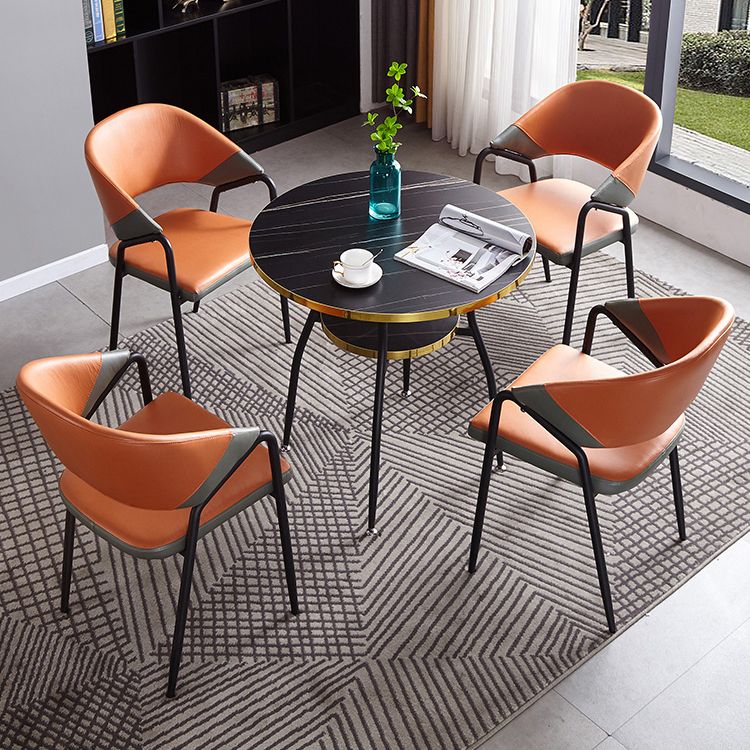 Tavolo da pranzo rotondo contemporaneo in metallo da 31,5 pollici tavolo in legno con gambe nere