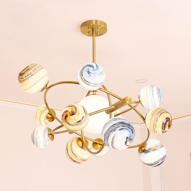 Modern Style Spherical Shape Pendant Lights Glass Chandelier Light Fixtures in Gold