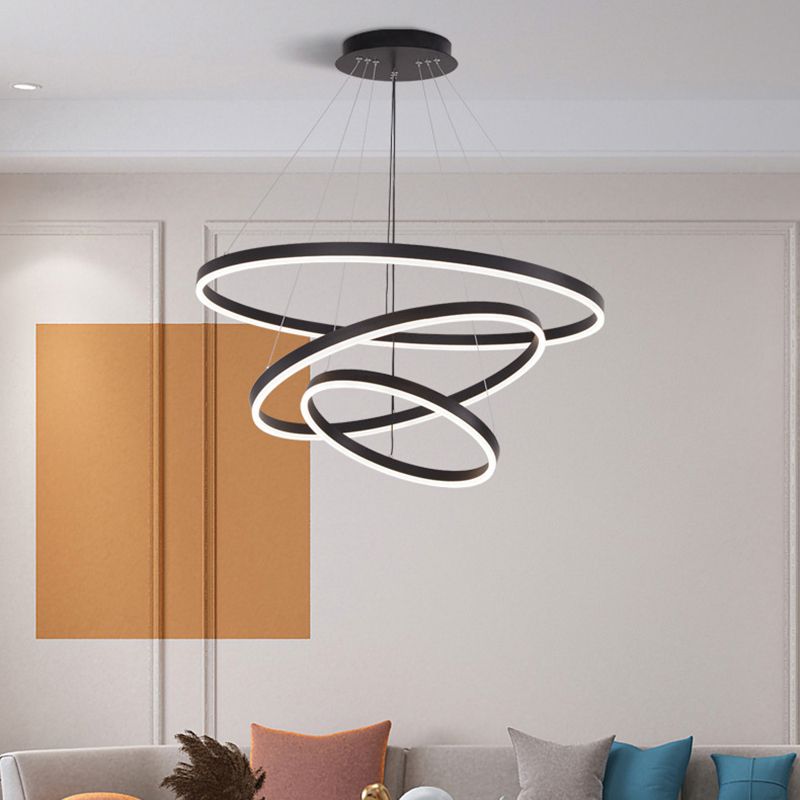 New Modern Black Tiered Chandelier Light Fixtures Aluminum LED Hanging Lamp for Living Room