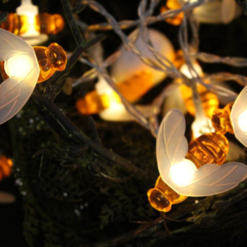 16.4ft Plastic Bee Shape Solar String Lamp Art Decor 20 Bulbs Orange LED Fairy Lighting