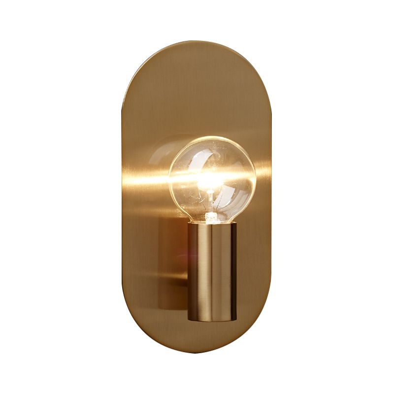 1 Light Bare Bulb Wall Sconce Minimalist Gold Finish Metallic Wall Lamp with Oval Backplate