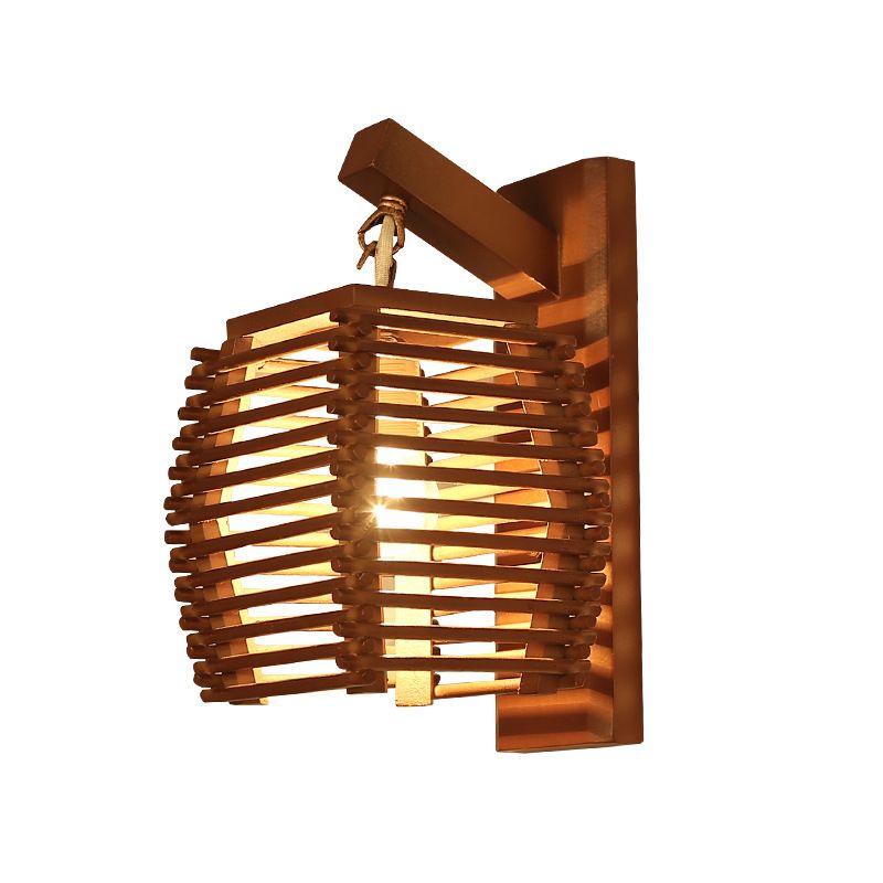 Barrel Sconce Lights Modern Wood 1 Light Wall Sconce Lighting in Brown