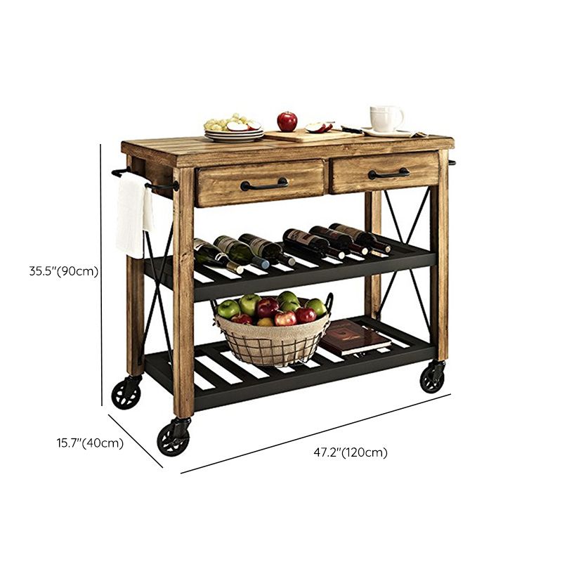 Modern Style Rolling Kitchen Cart Solid Wood Kitchen Island Cart with Drawer