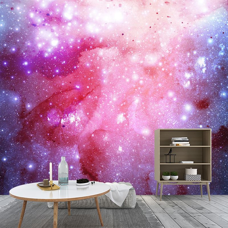 Whole Galaxy Wall Mural Decal in Pink Non-Woven Fabric Wall Covering for Accent Wall, Custom-Made