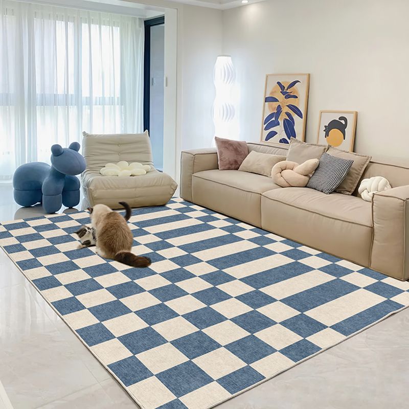 Contemporary Checkered Pattern Carpet Polyester Indoor Rug Pet Friendly Area Rug for Home Decoration