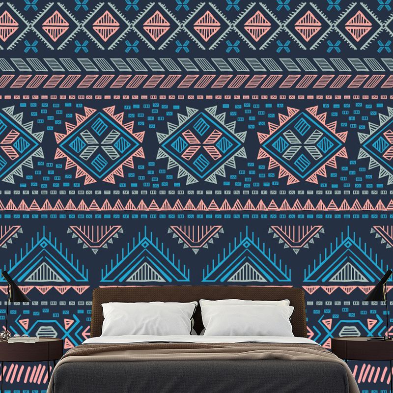 Boho Geometric Wallpaper Murals for Living Room Custom Wall Decor in Blue-Orange