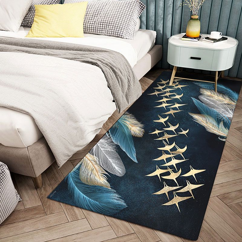 Navy Modern Rug Animal Pattern Polyester Area Carpet Stain Resistant Rug for Bedroom