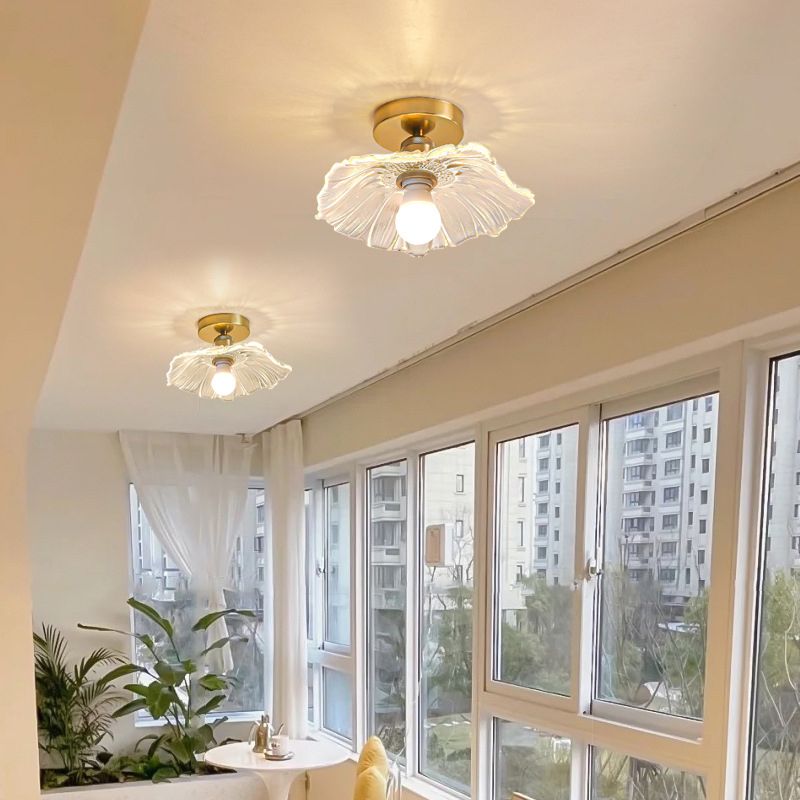 1 - Light Semi Flush Mount in Gold and Clear Glass Shade Ceiling Semi Flush