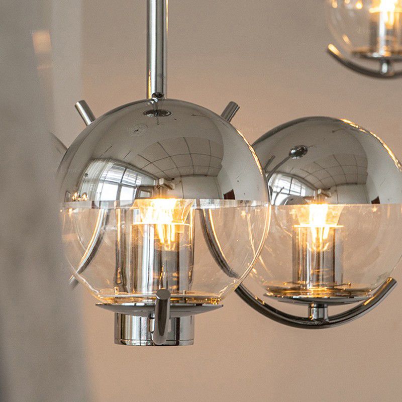 Modern Style Chandelier Light Fixture Globe Glass Hanging Light in Silver