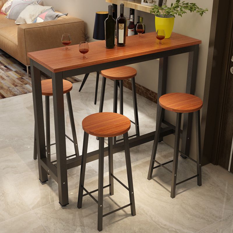 Modern Style Rectangle Bar Table Wood Bistro Bar Desk with Trestle Base