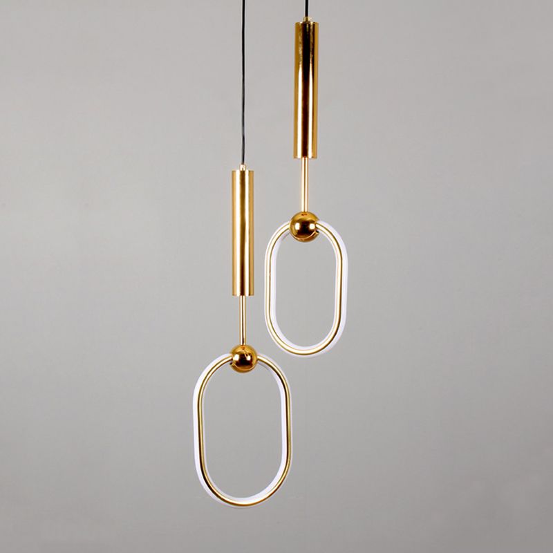 Wrought Iron Gold LED Pendant Light in Modern Luxury Style Acrylic Linear Hanging Lamp for Bedroom