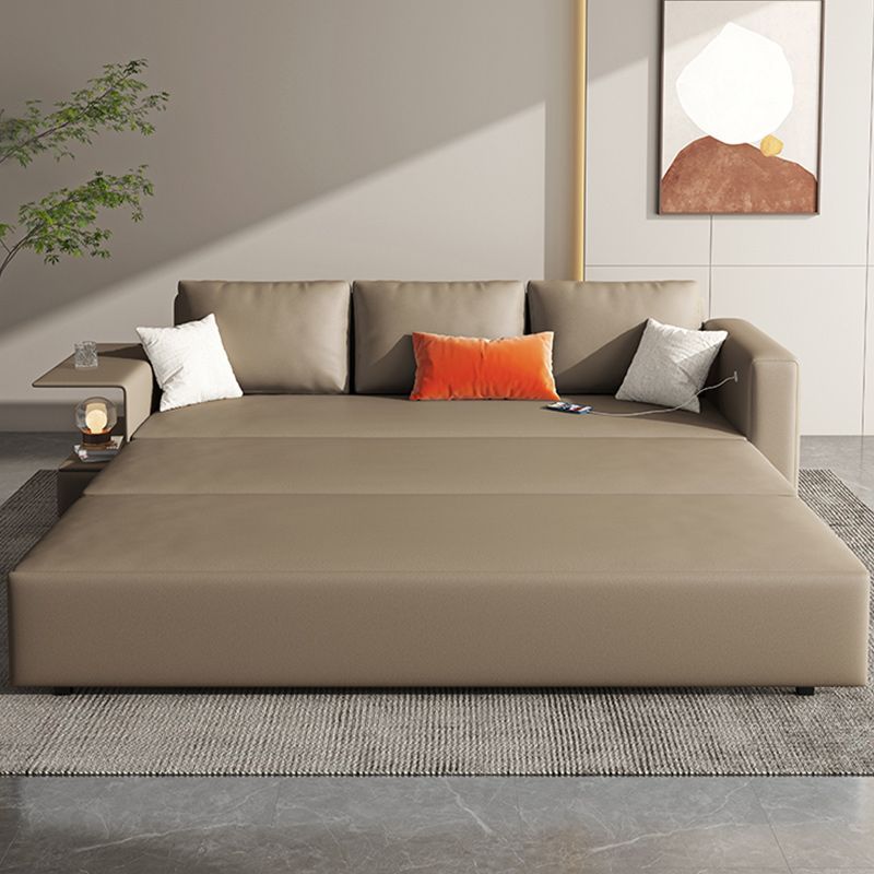 Leather Sleeper Sofa Gray Pillow Back Futon Sleeper Sofa with Storage