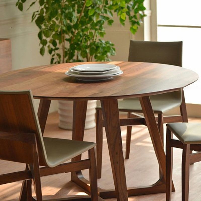 Round Brown Base Dining Table Modern Wood Table for Dining Room