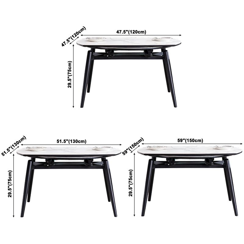 Mesa de comedor de piedra sinterizada de estilo moderno Mesa de hoja de caza redonda blanca con 4 patas