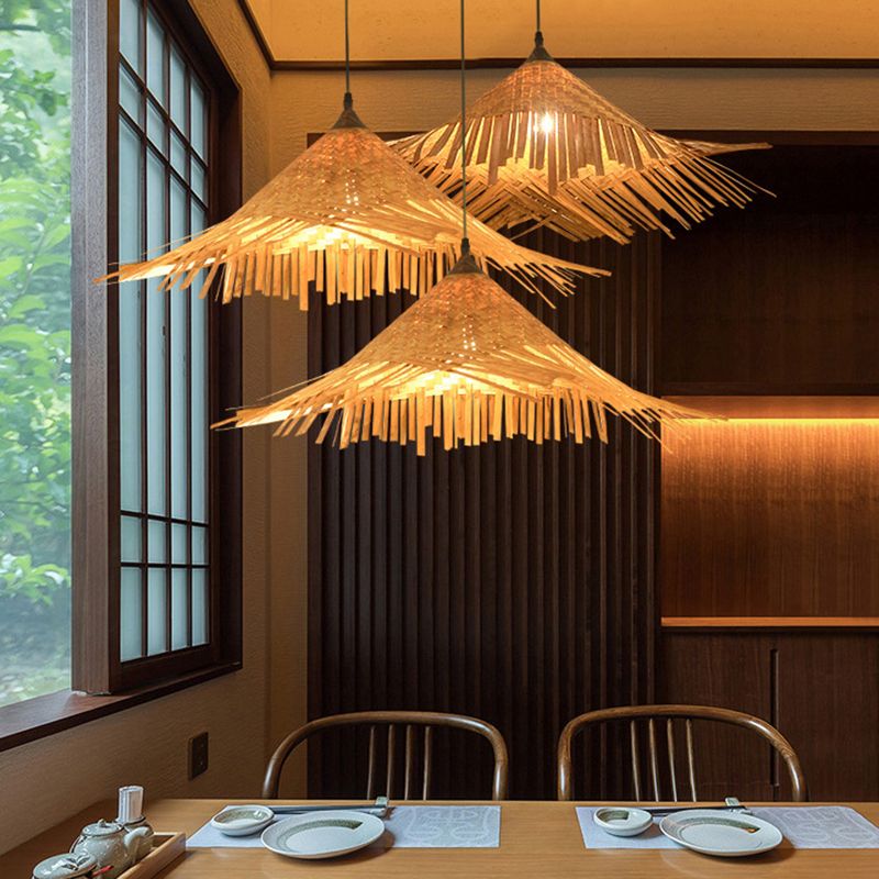 Hutformhängung Anhänger Leichtes Bambus Restaurant Anhänger Deckenleuchte in Beige