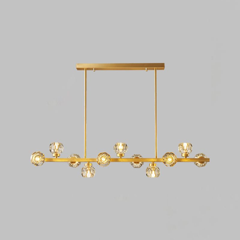 Minimalist Crystal Island Lamp, Luxury Linear Shade Island Light in Gold for Island Kitchen