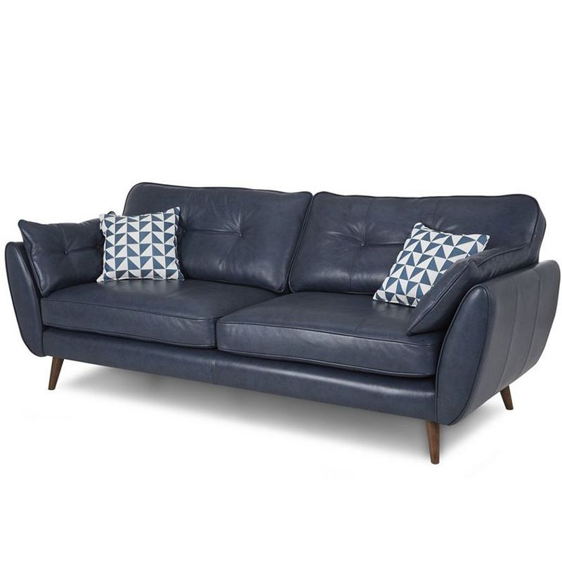 Genuine Leather Flared Arm Sofa Modern Jewel-tuft Wood Legs Sofa