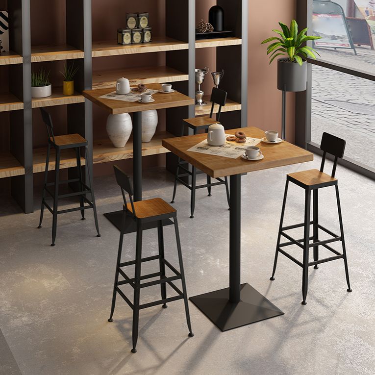 Industrial Square Hemlock Bar Dining Table Iron Indoor Bistro Table with Single Pedestal