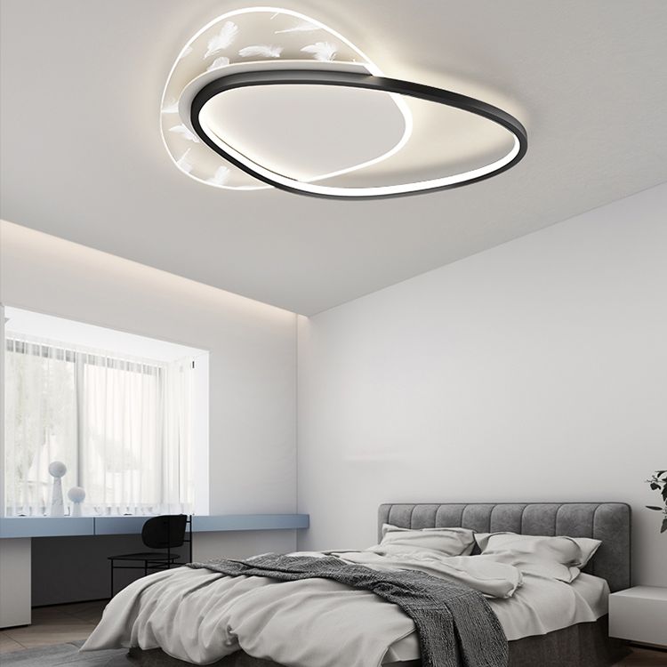 Stagger Oval Feather LED Ceiling Light in Modern Simplicity Wrought Iron Ceiling Fixture for Interior Spaces