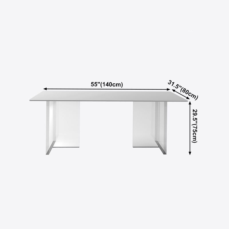 Mesa de comedor rectangular moderna, mesa de comedor de piedra sinterizada blanca con base acrílica para cocina
