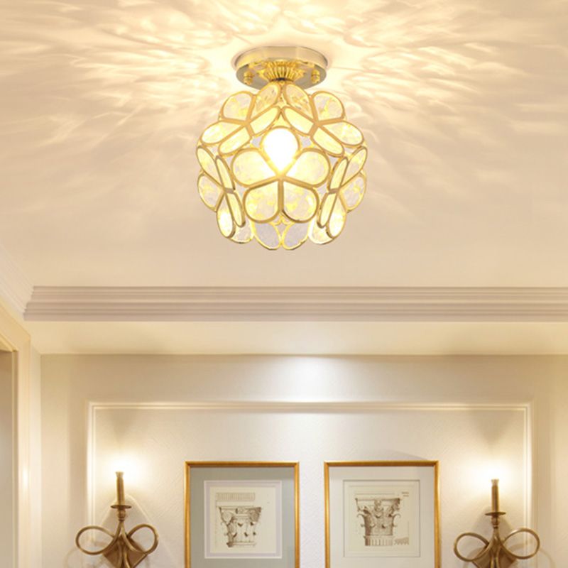 Petal Shape Polyhedron Ceiling Light Antique Colonial Style Flush-mount Lamp in Gold