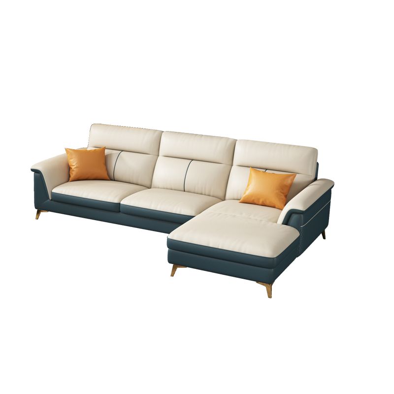 Pillow Top Arm Genuine Leather Sectionals, Cushion Back 36.2" Sectional Sofa in Ivory