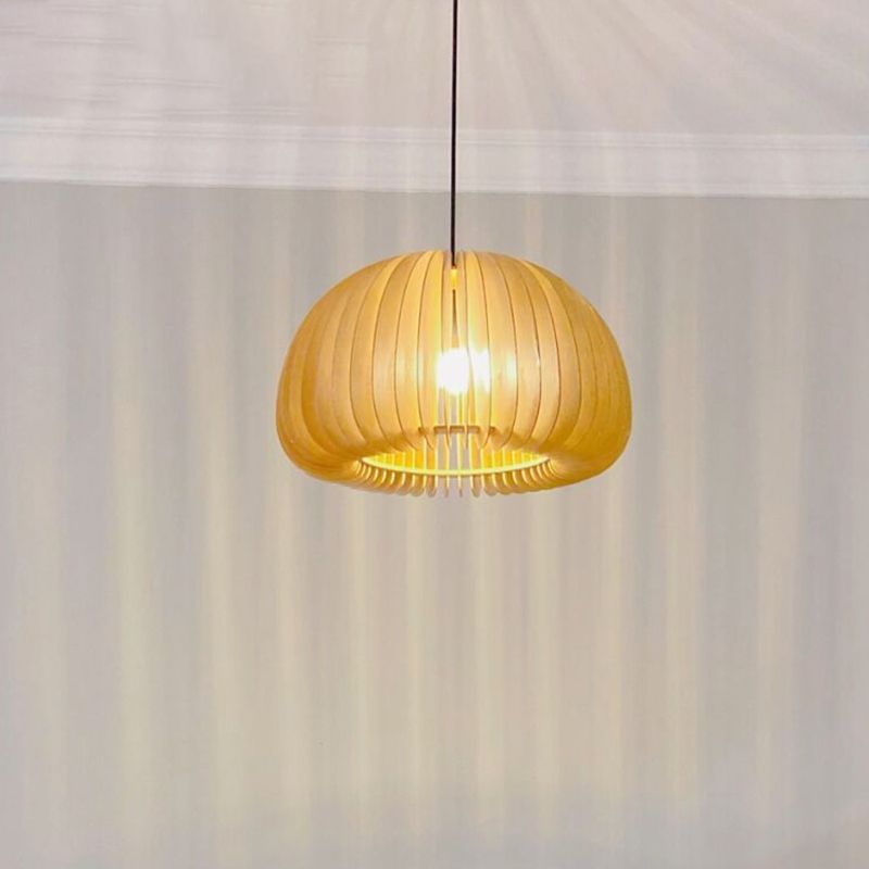 Simplicity Pumpkin Hanging Light Kit Wood 1-Light Ceiling Light for Dining Room
