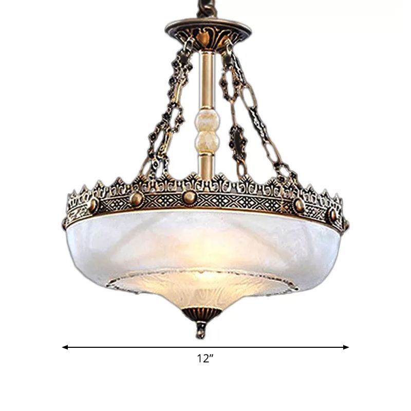 12 "/16" W Korbform geformtes weißes Glas Anhänger klassisches Wohnzimmer LED Hängende Deckenleuchte im Messing