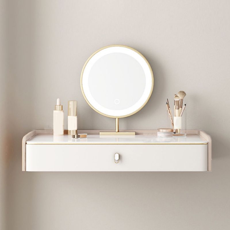 Glam Style Off-white Slate Countertop Wall Mounted with 1/2 Drawer Dresser