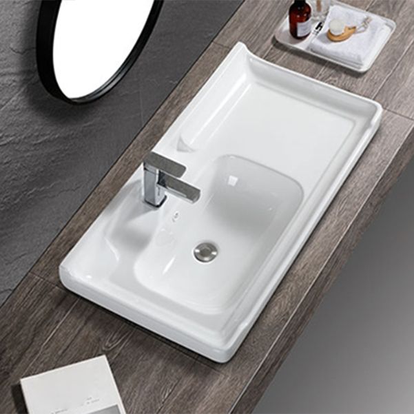 Modern Drop-in Bathroom Sink Rectangular Porcelain with Overflow Vessel Sink