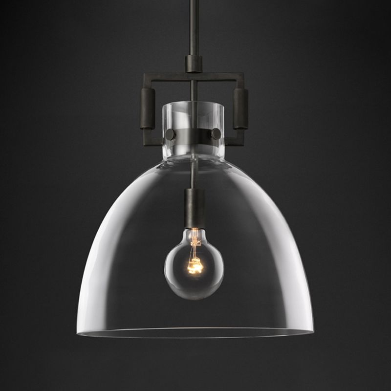 Stile industriale sospeso a sospensione vetro trasparente 1 testa a testa leggera per il ristorante Cafe