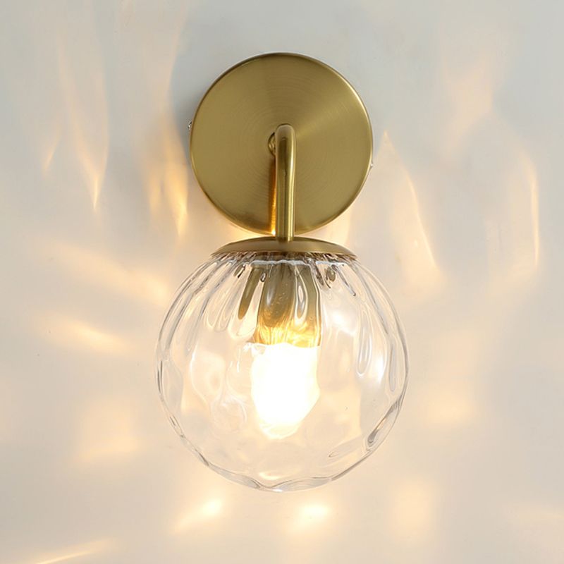 1-Light Metal Wall Sconce Modern Simple Wall Mount Lamp with Glass Shade for Bedroom