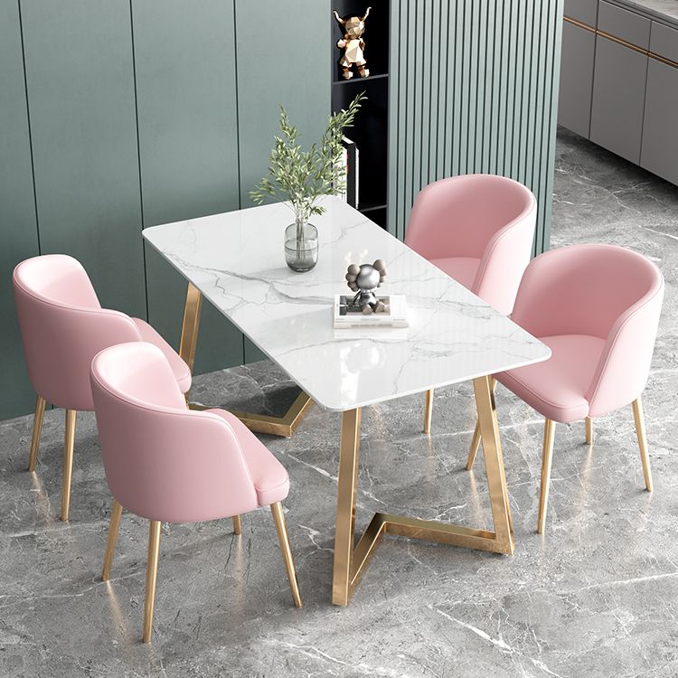 Glam Iron Dining Table Set 1/2/5/6 Pieces Rectangle Dinette Set with Sintered Stone Top