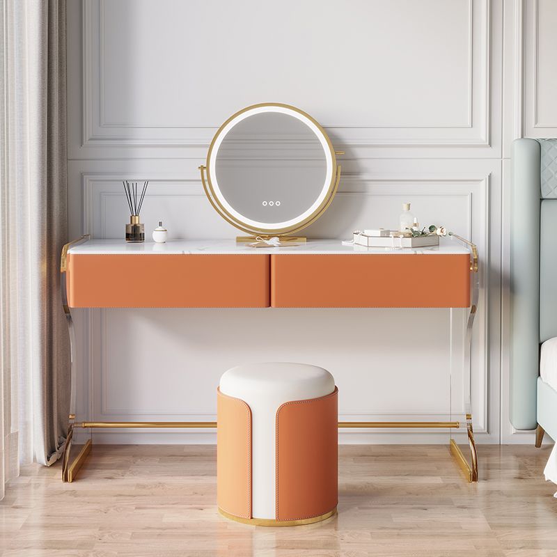 Glam Double Drawers Vanity Set Marble Make-up Vanity for Bedroom