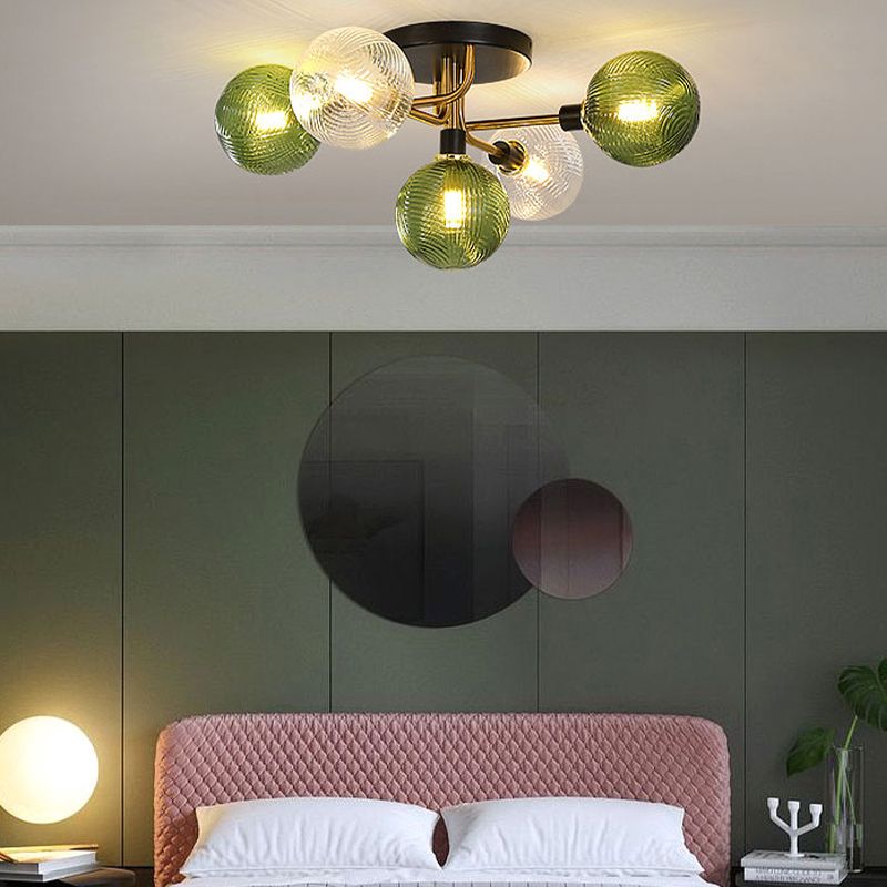 Glass Ball Shape Flush Mount Light Modern 5 Lights Flush Mount Ceiling Fixture