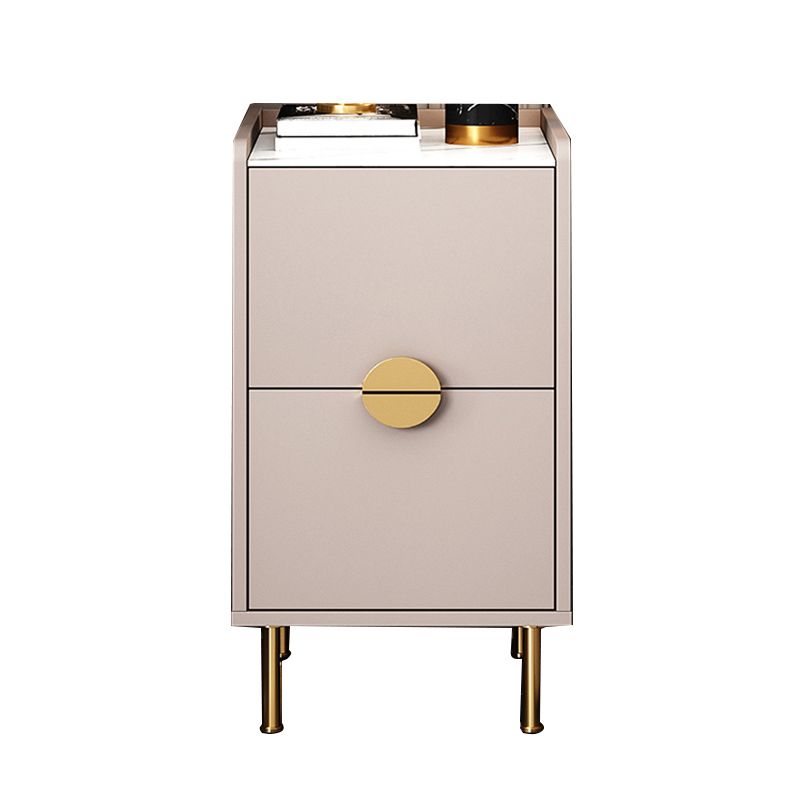 Glam Stone Top Bed Nightstand 2-Drawer Imitation Wood Legs Included Night Table