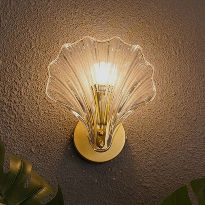 Shell Shape Glass Vanity Lights Modern Style 1 Light Vanity Light Fixtures in Gold