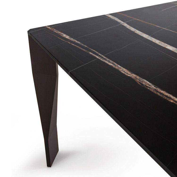 Rectangular Black Stone Table Top Dining Table with 4 Foot Metal Base