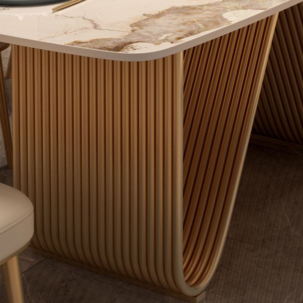 Modern Sintered Stone Dining Room Set Standard Height with Double Pedestal Base Dining Table Set