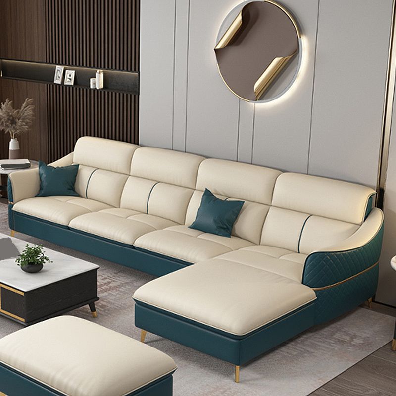 Beige Genuine Leather Sofa/Sectional Tear Resistant Square Arm Sofa for Living Room
