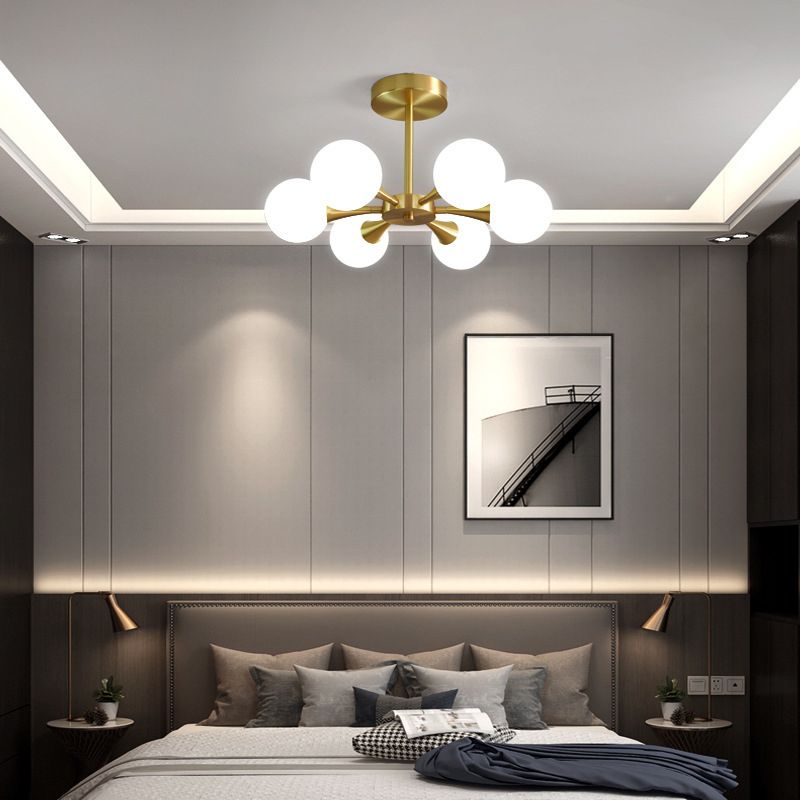 Opal Glass Globe Semi Flush Ceiling Lights Modern Style Multi Lights Semi Mount Lighting