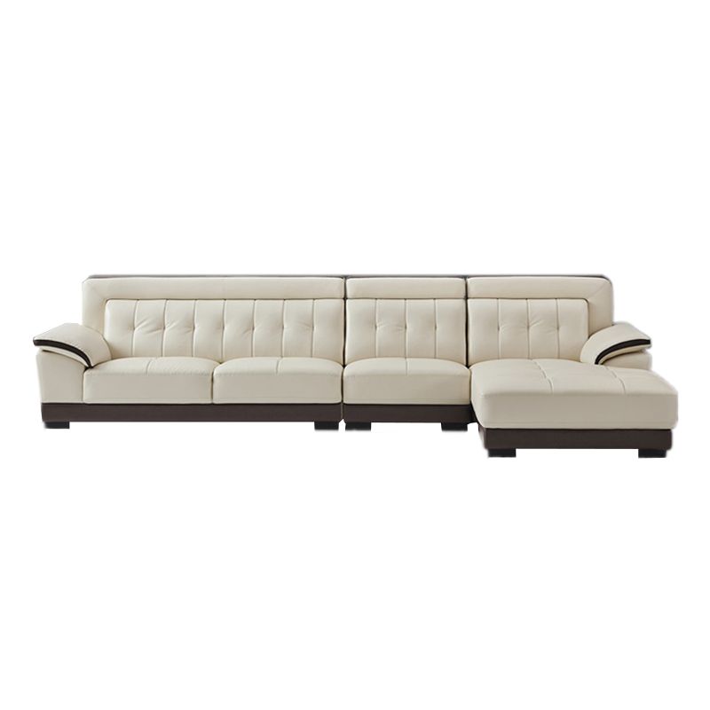 Pillow Top Arm Sectional Sofa with Tufted Genuine Leather Living Room Sectional sofa