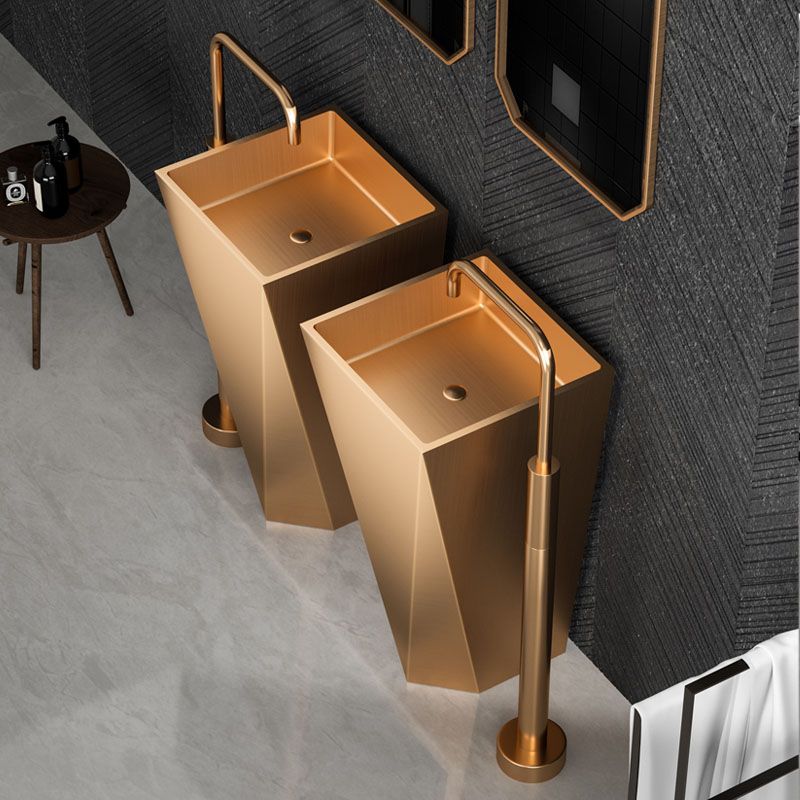 Modern Bathroom Sink with Pop-Up Drain Metal Rectangular Pedestal Bathroom Sink